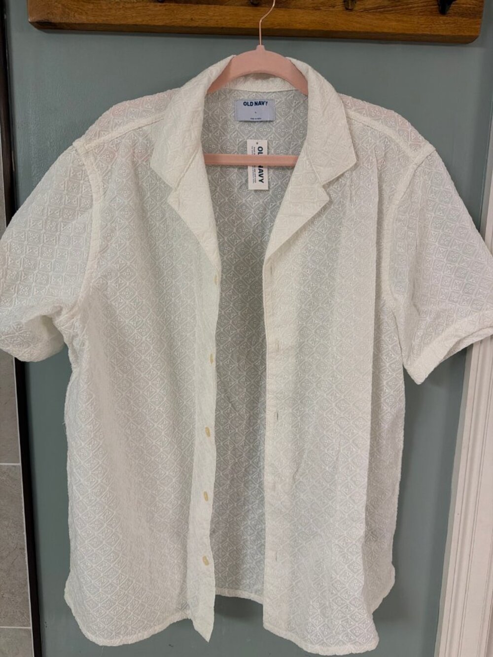 Old Navy White Eyelet Camp Collar Short Sleeve Shirt Size L New